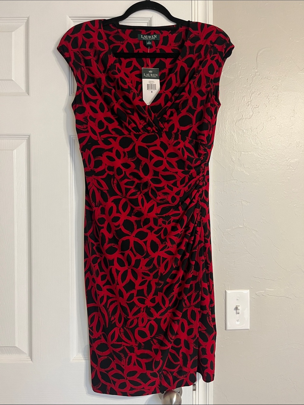 LAUREN Ralph Lauren Red and Black Abstract Sheath Dress